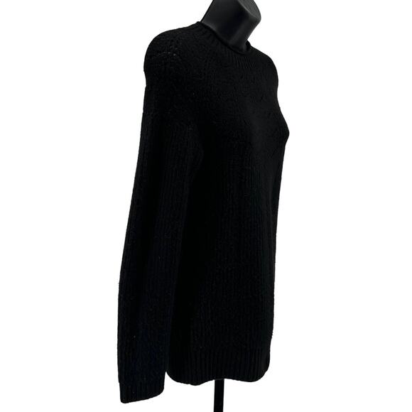 Talbots Pointelle Round Yoke Sweater WMNS XS Ribbed Soft Knit Wool Blend Black - Picture 2 of 7